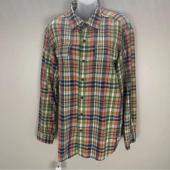 L.L. Bean 100% Cotton Plaid Button Front Long Sleeve top Shirt size Medium - Picture 1 of 6